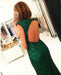 Sexy Side Slit Cap Sleeves Emerald Green Sequins Open Back Mermaid Evening Gowns - Prom Dresses