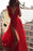 Sexy Side Slit Deep V Neck Prom with Pleats Flowy Split Red Chiffon Evening Dress - Prom Dresses