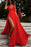 Sexy Side Slit Deep V Neck Prom with Pleats Flowy Split Red Chiffon Evening Dress - Prom Dresses