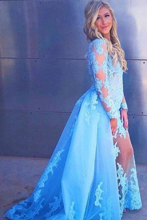 Sexy Sleeve Prom Appliques Long Formal Dress with Lace - Prom Dresses
