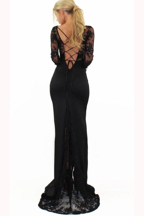 Sexy Sleeve Split Prom Side Slit Long Evening Dress with Lace - Prom Dresses