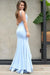 Sexy Sleeveless Straps Mermaid Prom with Split Long Backless Light Blue Evening Dress - Prom Dresses