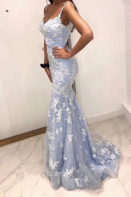 Sexy Spaghetti Straps Mermaid Prom Dress with Lace Appliques - Prom Dresses