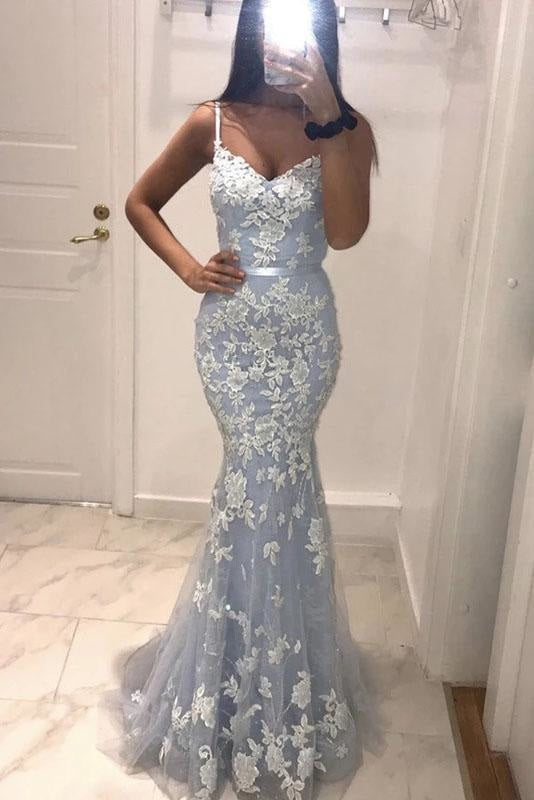 Sexy Spaghetti Straps Mermaid Prom Dress with Lace Appliques - Prom Dresses