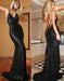 Sexy Spaghetti V-neck Long Mermaid Dresses Black Backless Sequin Prom Dress - Prom Dresses