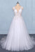 Sexy V Neck Tulle with Lace Appliques A Line Backless Wedding Dress - Wedding Dresses