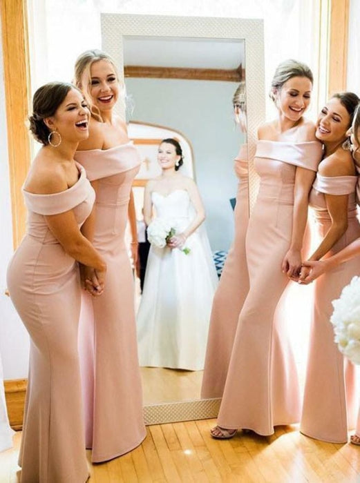 Sheath Floor Length Pink Satin Bridesmaid Dress - Bridesmaid Dresses