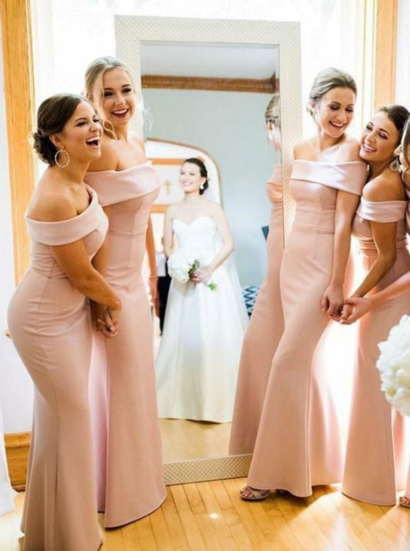 Sheath Floor Length Pink Satin Bridesmaid Dress - Bridesmaid Dresses