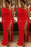 Sheath Long Sleeves One Shoulder Split Floor Length Prom Sexy Red Evening Dress - Prom Dresses