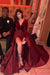 Sheath Long Sleeves Split Floor Length Prom Red Evening Dress - Prom Dresses