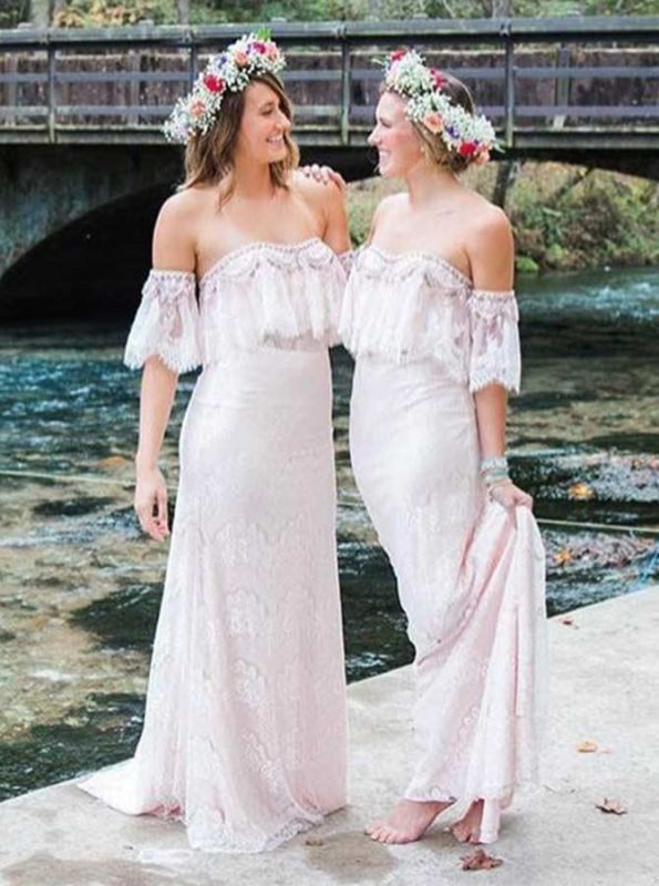 Sheath Pearl Pink Lace Bridesmaid Dress - Bridesmaid Dresses