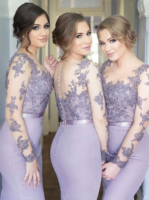 Sheath Round Neck Lavender Satin Bridesmaid Dress - Bridesmaid Dresses