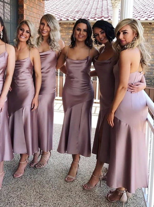 Sheath Spaghetti Straps Lilac Satin Bridesmaid Dress - Bridesmaid Dresses