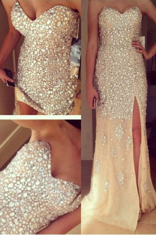 Sheath Sparkly Strapless Sweetheart Sleeveless Long Prom Dress with Rhinestones - Prom Dresses