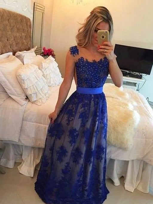Sheath Tulle Scoop Sleeveless Floor-Length With Applique Dresses - Prom Dresses