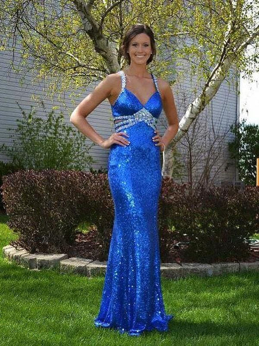 Sheath V-Neck Sleeveless Floor-Length With Beading Sequins Dresses - Prom Dresses