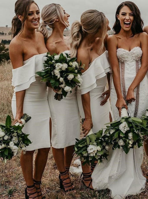 Sheath White Satin Bridesmaid Dress - Bridesmaid Dresses