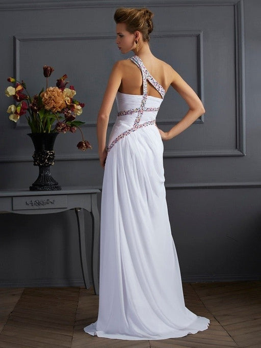 Sheath/Column One-Shoulder Sleeveless Beading Long Chiffon Dresses - Prom Dresses