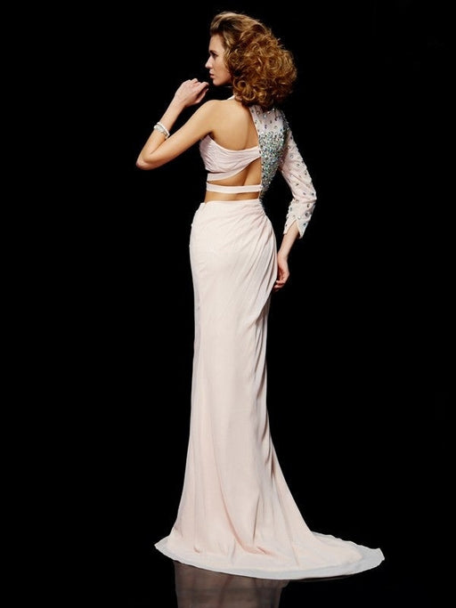 Sheath/Column One-Shoulder Sleeveless Ruffles Long Chiffon Dresses - Prom Dresses