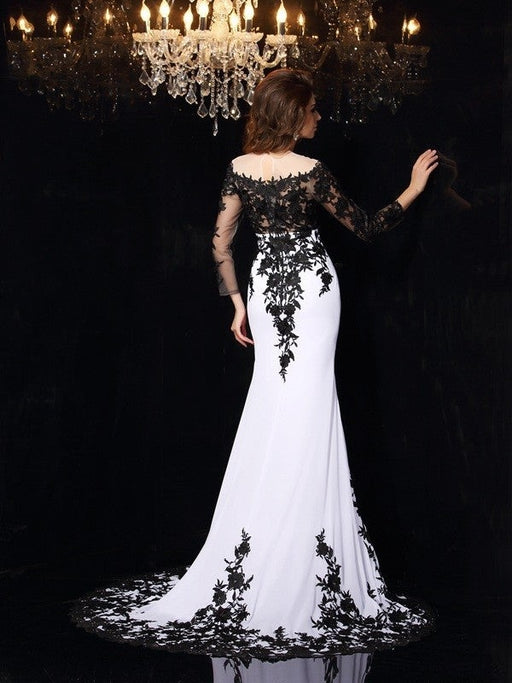 Sheath/Column Scoop Lace Long Sleeves Long Chiffon Dresses - Prom Dresses