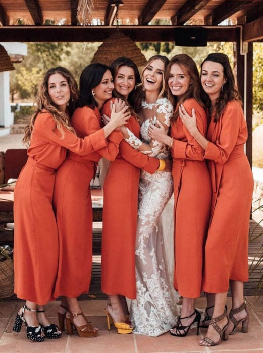 Shift V-Neck Floor Length Orange Chiffon Bridesmaid Dress - Bridesmaid Dresses