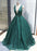 Shinny V Neck Green Sequined Ball Gown Long Prom Quinceanera Dresses - Prom Dresses