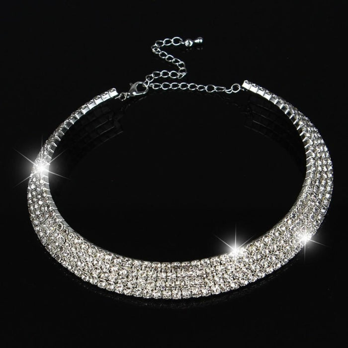 Shiny 4 Row Rhinestone Handmade Wedding Necklaces | Bridelily - necklaces