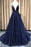 Shiny A Line V Neck Navy BlueRedChampagne Prom Dresses, Shiny V Neck Formal Graduation Dresses
