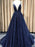 Shiny A Line V Neck Navy BlueRedChampagne Prom Dresses, Shiny V Neck Formal Graduation Dresses