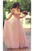 Shiny Pink Off the Shoulder Half Sleeves Sash Bow Beads Pearls Tulle Prom Dresses - Prom Dresses