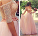 Shiny Pink Off the Shoulder Half Sleeves Sash Bow Beads Pearls Tulle Prom Dresses - Prom Dresses