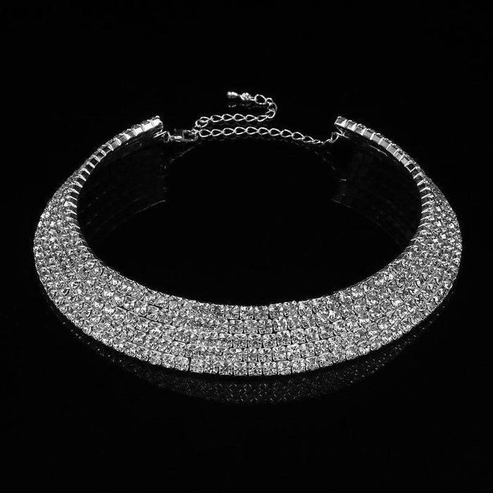 Shiny Rhinestone Silver Handmade Bridal Necklaces | Bridelily - 5 Row Crystal / Clear - necklaces
