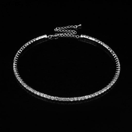 Shiny Rhinestone Silver Handmade Bridal Necklaces | Bridelily - 1 Row Crystal / Clear - necklaces