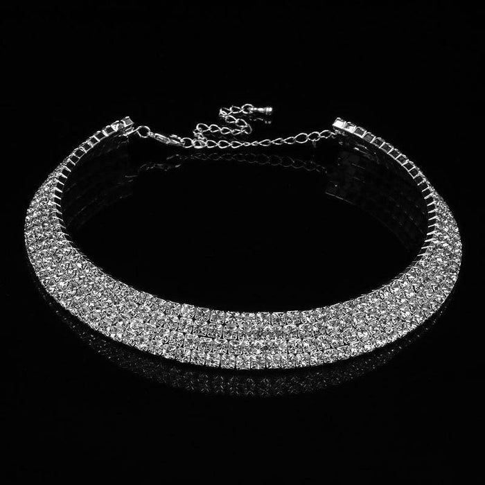 Shiny Rhinestone Silver Handmade Bridal Necklaces | Bridelily - 4 Row Crystal / Clear - necklaces