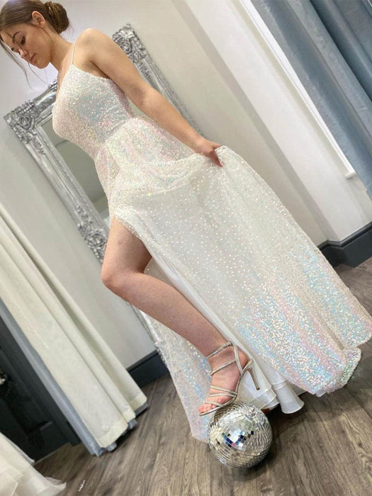 Shiny Sequins Open Back Ivory Long Prom Dresses, Sparkly Ivory Formal Bridelily Shiny Sequins Open Back Ivory Long Prom Dresses, Sparkly Ivory Formal Bridelily