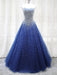Shiny Sequins Strapless Blue Long Prom Dresses, y Blue Formal Evening Dresses, Blue Ball Gown 