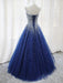 Shiny Sequins Strapless Blue Long Prom Dresses, y Blue Formal Evening Dresses, Blue Ball Gown 