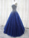 Shiny Sequins Strapless Blue Long Prom Dresses, y Blue Formal Evening Dresses, Blue Ball Gown 