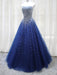 Shiny Sequins Strapless Blue Long Prom Dresses, y Blue Formal Evening Dresses, Blue Ball Gown 