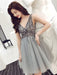 Shiny Sequins V Neck and V Back Gray Short Prom Dresses, V Neck Gray Homecoming Dresses, Short Grey Formal Evening Dresses