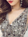 Shiny Sequins V Neck and V Back Gray Short Prom Dresses, V Neck Gray Homecoming Dresses, Short Grey Formal Evening Dresses