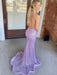 Shiny Sequins V Neck Backless Mermaid Lilac Long Prom Dresses, Mermaid Purple Formal Dresses, Lavender Evening Dresses 
