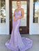 Shiny Sequins V Neck Backless Mermaid Lilac Long Prom Dresses, Mermaid Purple Formal Dresses, Lavender Evening Dresses 