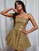 Shiny Strapless Open Back Golden Short Prom Homecoming Dresses, Short Golden Formal Graduation Evening Dresses 