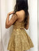 Shiny Strapless Open Back Golden Short Prom Homecoming Dresses, Short Golden Formal Graduation Evening Dresses 