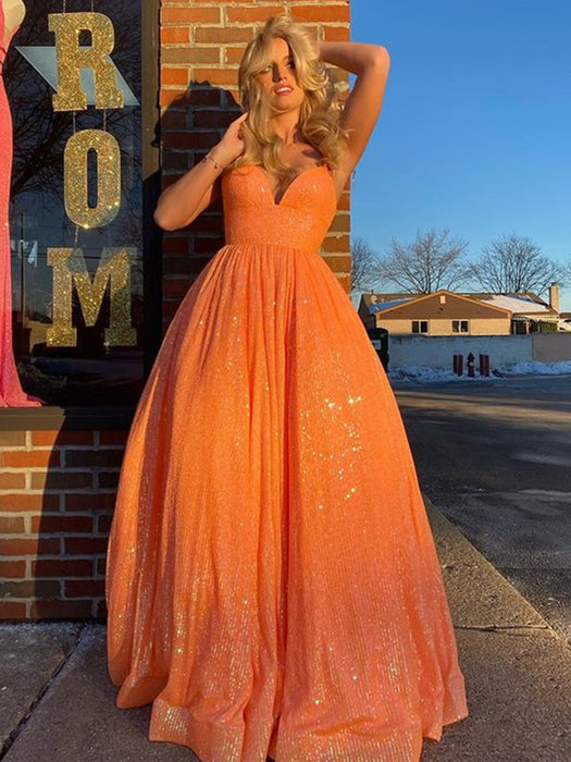 Shiny V Neck Backless Orange Long Prom Dresses, V Neck Orange Formal D Bridelily Shiny V Neck Backless Orange Long Prom Dresses, V Neck Orange Formal D Bridelily