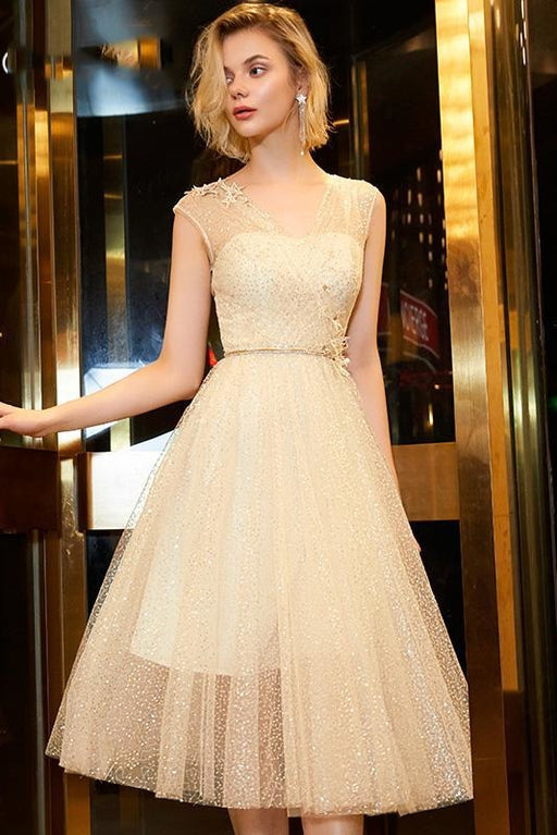 Shiny V Neck Knee Length Party Charming Sequin Homecoming Dresses - Prom Dresses