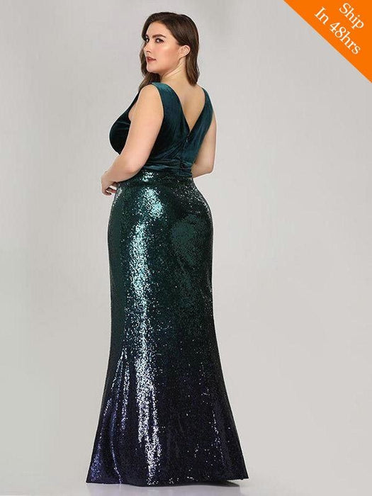 Shiny V-Neck Sequined Green Mermaid Party Dresses - evening dresses