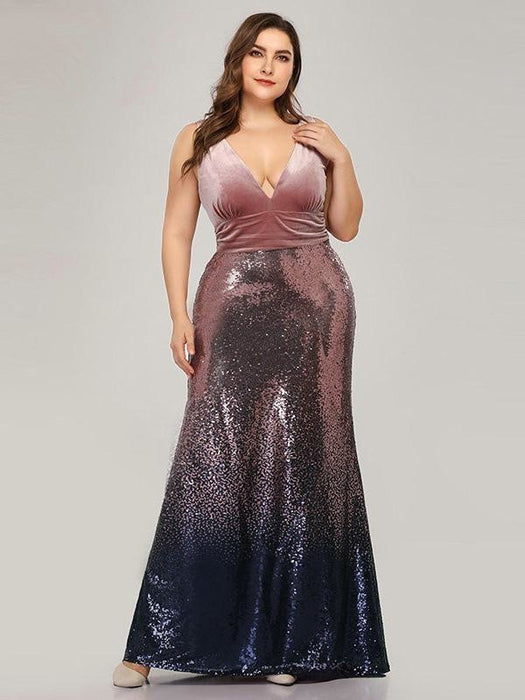 Shiny V-Neck Sequined Mermaid Party Dresses - Pink / 4 / United States - evening dresses