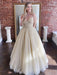 Shiny V Neck Sequins Champagne Long Prom Dresses, Fluffy Champagne Formal Dresses, y Champagne Evening Dresses